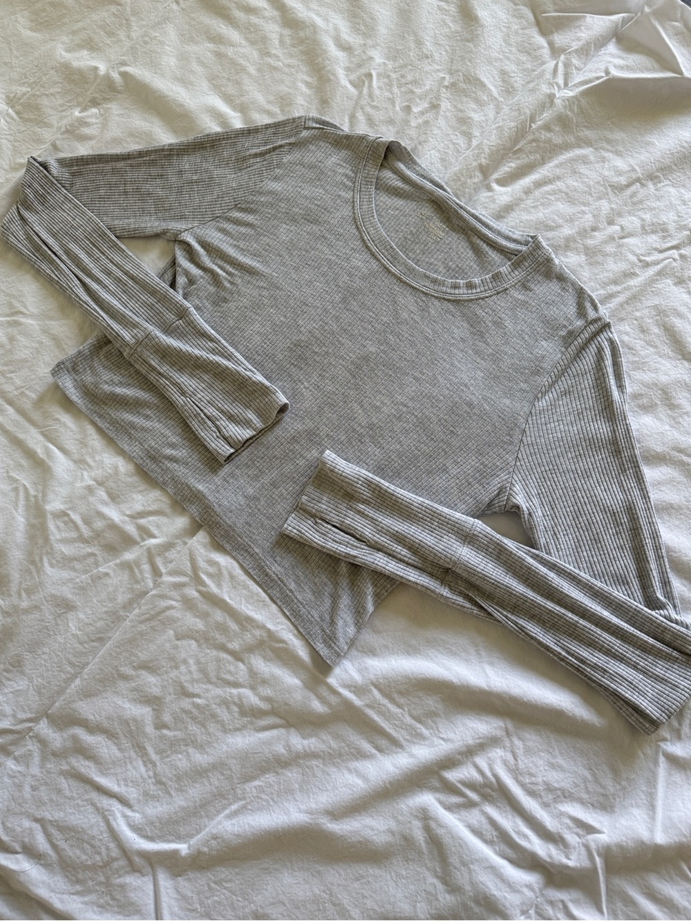 Aerie Light Gray Cropped Long-Sleeve Top with Thumb Holes